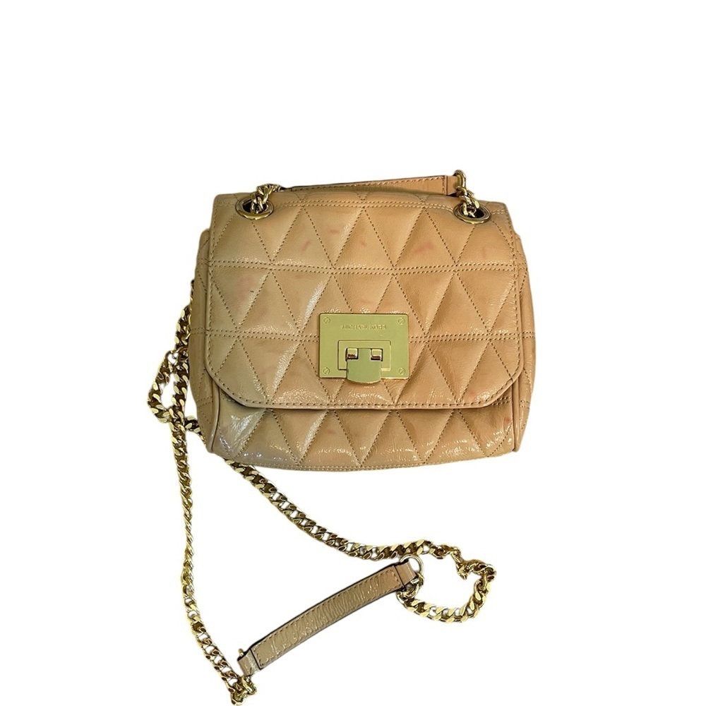Michael Kors Gold Chain Patent Leather Quilted Crossbody/Shoulder Bag Cream